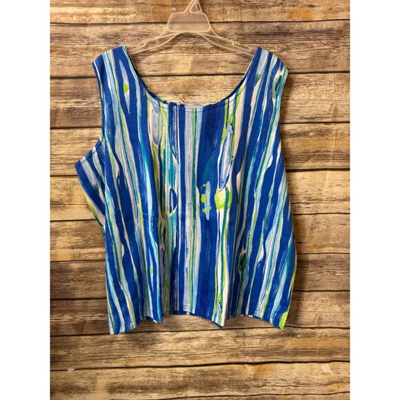 Fashion Formulas Blue  Green Striped 2-Piece Blouse & Sleeveless Top Set Size 2X - Picture 5 of 8